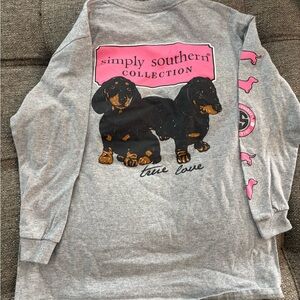 Simply Southern Kids-MED- Gray and Pink Dachshund Long Sleeve Tee